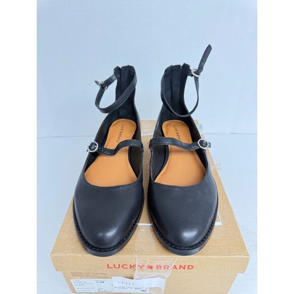 -1437 Lucky Brand Black Leather Flats-US 9.5 Womens - Picture 3 of 5